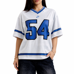 Camiseta de Fútbol Americano, Nuevo Diseño, Manga Corta, Ropa Deportiva Personalizada para Equipos, Uniforme de Fútbol Americano para Mujer en Blanco y Azul - Product Image 1