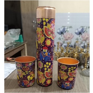 Gourde en cuivre pour étudiant, motif émaillé, avec couvercle en cuivre, portable pour les voyages - Product Image 6