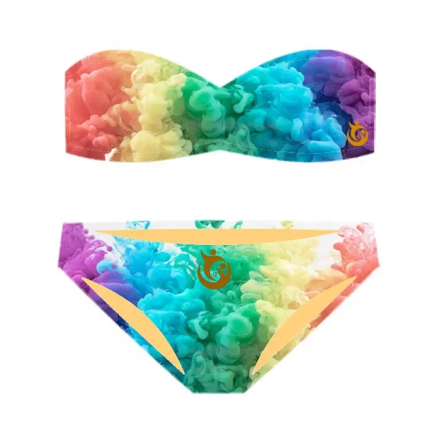 Bikini bandeau coloré pour femme, maillot de bain 2 pièces aux couleurs d'arc-en-ciel, vêtement de plage protège du soleil, sexy, couleur chair, tendance