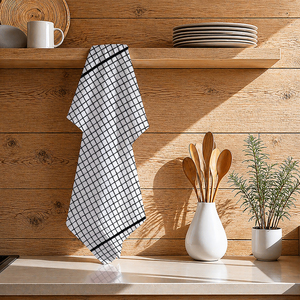 Serviette de cuisine en tissu éponge de qualité supérieure, teinte en fil, à carreaux, super absorbante, grande taille, lavable en machine - Product Image 1
