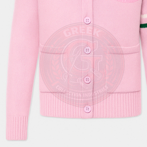 Sorority Fraternity Pink Acrylic Knitted <b>Cardigan</b> <b>Men's</b> Women's Winter Full Sleeve Button Closure Greek Letter Embroidery Front - Product Image 5