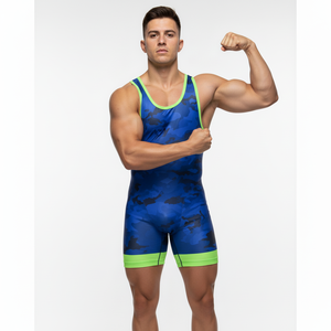 Five B Boys Singlet de lutte bleu camouflage sans manches, ajusté, anti-humidité, taille élastique, maillot de sport toutes saisons - Product Image 4