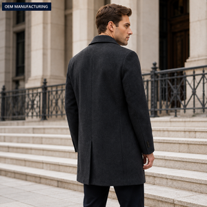 <b>Men's</b> Dark Charcoal Woolen Overcoat Single Breasted Slim Fall Winter Minimalist Smart Business Eco-Friendly Breathable Button - Product Image 2
