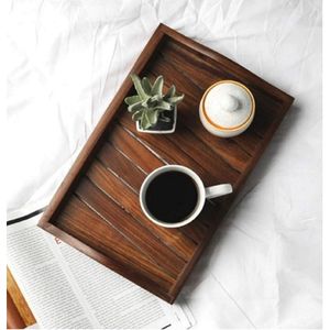 Plateau avec poignées latérales pour le thé, le café, le petit-déjeuner et l'utilisation en hôtel, restaurant, grand plateau rectangulaire en bois pour servir les aliments - Product Image 6