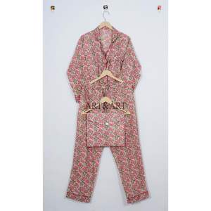 Conjunto de Pijama de Algodón Hecho a Mano en India para Mujer, Estampado Floral, Transpirable, Suave, de Secado Rápido, Cómodo, de Manga Larga - Product Image 5