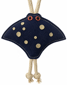 Jouet pour chien en corde de raie bleu marine avec poignée en boucle tressée, design en tissu texturé durable, pieds en corde nouée et extrémités à pompons - Product Image 2