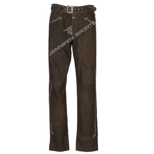 Pantalon de jogging unisexe allemand de haute qualité, costume bavarois pour l'Oktoberfest, marron, 100% cuir de vachette véritable - Product Image 1