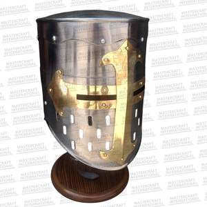 Casque de Chevalier Templier en Acier Doux, Armure Médiévale de Croisé avec Croix en Laiton pour Reconstitutions Historiques et Foires, Tenue Adulte - Product Image 3