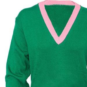 เสื้อสเวตเตอร์ไหมพรมอะคริลิคคอวีแบบหนา สีเขียวและชมพู แฟชั่นสไตล์ใหม่ ของสมาคมนักศึกษาหญิง Divine Nine  ขายส่งสำหรับฤดูหนาว ทรงหลวม - Product Image 4