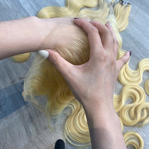 Body Wave Color Rubio de alta calidad hermoso conjunto de cabello humano paquete y cierre cabello humano crudo vietnamita encaje suizo parte media - Product Image 2