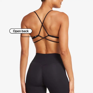 เสื้อชั้นในกีฬาแบบมีสายไขว้หลัง คอกลม ไซส์ใหญ่ รองรับกระชับสูง สำหรับโยคะ ออกกำลังกาย ฟิตเนส เซ็กซี่ โชว์หลัง ทรงครอปท็อป  รับสกรีนโลโก้ด้านหน้า - Product Image 4