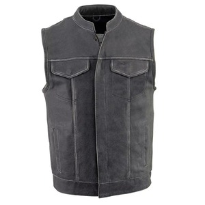 Chaleco de Cuero Negro Vintage Personalizado para Hombre, Chaleco de Motociclista sin Mangas, Chaleco de Cuero para Motocicleta con Cuello Alto - Product Image 1