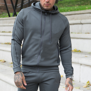 Chándal Gris con Capucha para Hombre, Manga Larga, Corte Holgado Informal, Color Sólido, Transpirable, para Otoño, con Bolsillos Laterales - Product Image 6