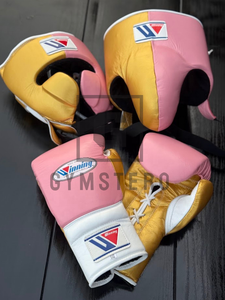 Winning Boxing Gloves <b>Pink</b> Golden Leather Set High Quality Lace-Up Closure Adjustable Wrist - Product Image 5