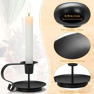 Ensemble de 2 porte-bougies en métal noir avec poignée pour bougies coniques, porte-bougies de style farmhouse pour la décoration de table - Product Image 3
