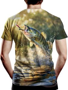 T-shirt de pêche 3D personnalisé pour hommes, avec motif de poisson réaliste, à manches courtes, pour les sports de plein air et les tenues décontractées - Product Image 3