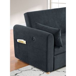 Divano letto trasformabile Marielle 55"W in velluto a coste nero con porte USB, tasche porta riviste e cuscini - Product Image 6