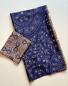 Magnifique sari en soie pure, douce et bon marché, tissu uni avec impression Bandhan, accompagné d'un tissu pour chemisier. - Product Image 4