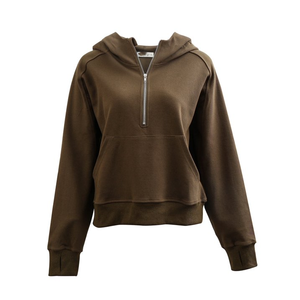 Sweat à capuche pour femme, couleur unie, demi-zip, hiver, design personnalisé, tendance, décontracté, demi-zip. - Product Image 1