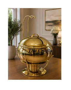 Recipiente para calentar comida de acero inoxidable de último diseño con tapa colgante, tamaño y forma personalizados, recipiente para buffet en acabado dorado pulido. - Product Image 1