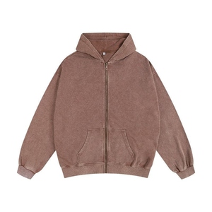 Sweat à capuche zippé pour homme, coupe ample, épaules tombantes, style rétro américain, délavé, avec motif cœur oversize en grande boucle, 350g, 100% Coton, uni, effet vieilli - Product Image 4