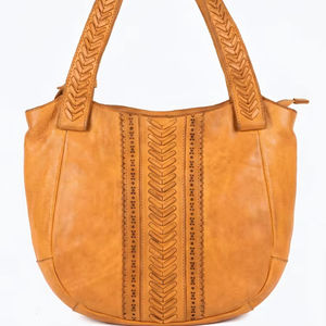 Bolso de hombro de cuero amarillo mostaza vintage para mujer, bolso de mano con detalles tejidos, bolso tote bohemio, bolso tipo satchel, regalo para damas, para trabajo, viajes. - Product Image 1