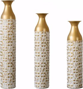 Juego de Jarrones de Metal Hechos a Mano, Color Blanco Dorado con Patrón Floral, Centro de Mesa Decorativo Contemporáneo para Hogar, Hotel, Boda - Product Image 6
