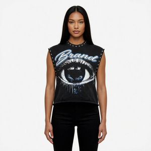Glory Custom <b>Cropped</b> Graphic Tank <b>Top</b> New Trendy Style Sleeveless Rhinestone T Shirt <b>For</b> Unisex Street Wear - Product Image 4