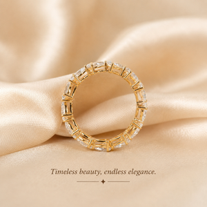Bague en or 18 carats avec diamant poire cultivé en laboratoire East West |   Bague d'éternité continue |   Bijoux fins pour femmes |   Cadeau d'anniversaire de mariage - Product Image 5