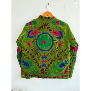 SHYAM EXPORT Veste courte en toile brodée à la main, style universitaire, motif floral vert, col mandarin, en coton pour l'automne - Product Image 2