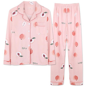 Ensemble pyjama en satin pour femmes, manches courtes, boutonné, col cranté, pantalon long, couleur rouge unie, vêtements de détente, 2 pièces - Product Image 5