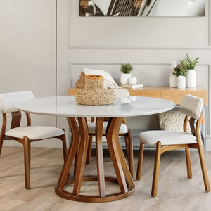 Luxury <b>Round</b> <b>Dining</b> <b>Table</b> <b>Set</b> Solid Wood Furniture <b>for</b> Contemporary Villa Apartment Resort and Elegant Home Interior - Product Image 1