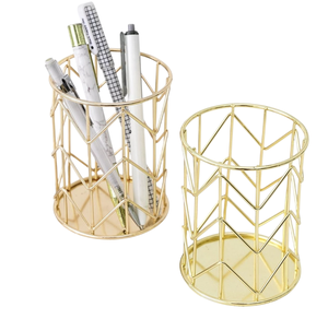 New Arrival Round Iron Metal <b>Pen</b> Pencil <b>Holder</b> Gold Finish Lightweight Newly Design <b>for</b> Home Office <b>Desk</b> Tabletop Decor - Product Image 5