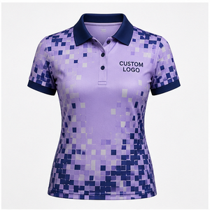 Polo Personalizado para Mujer con Estampado Degradado de Mosaico de Píxeles en Lavanda Violeta, de Secado Rápido, Transpirable, Manga Corta, Uniforme de Golf WPS-0819 - Product Image 2