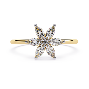 Anillo de Oro Sólido de 14K con Diamantes Cultivados en Laboratorio, Corte Marquise y Corte Redondo, Diseño de Estrella, para Regalo, Fiesta y Aniversario - Product Image 1