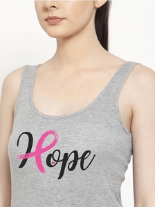 Débardeur en coton gris pour femme avec imprimé ruban rose « Hope » et col rond, idéal pour les tenues décontractées et les entraînements - Product Image 3