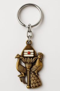 พวงกุญแจโลหะทองเหลืองโบราณขนนกยูงธีมฮินดูที่มีเสน่ห์ - Product Image 2
