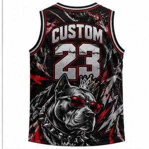 Débardeur de basket-ball noir pour homme, style hip-hop, séchage rapide, respirant, col rond, imprimé par transfert thermique, motif chien Pit Bull, en polyester - Product Image 2