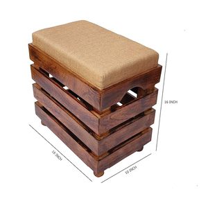 Wooden Storage Stool with <b>Cushion</b> Collapsible Multi Functional Ottoman Magazine Book Storage Seat for Home Living Room Bedroom - Product Image 2