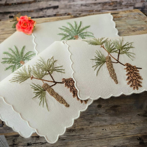 Serviette de cocktail en lin avec motif de pomme de pin |   Serviette de table réutilisable en lin 100% naturel de qualité supérieure, écologique, motif pomme de pin - Product Image 5