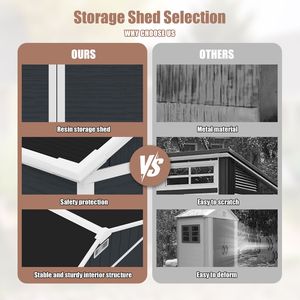 Caseta de Almacenamiento de Resina para Exteriores de 8 x 7 Pies con Dos Ventanas y Puerta Doble de Plástico para Jardín, Patio, Césped (Gris Oscuro) - Product Image 5