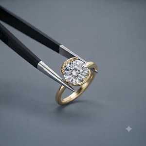 Bague de fiançailles de luxe solitaire demi-sertie brillante 2 carats en or massif 14K avec diamant de laboratoire pour anniversaire de mariage - Product Image 5