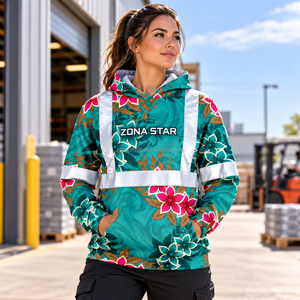 Sudadera con Capucha Zona Star Personalizada con Sublimación Floral de Alta Visibilidad, Ropa de Trabajo y de Calle Reflectante con Cinta Reflectante - Product Image 4