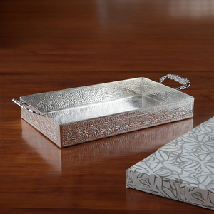 Plateau à dessert en laiton pour la décoration de l'Aïd, avec poignées, finition argentée, plateaux en métal, vaisselle de table, fournitures de restaurant, plateau de service - Product Image 4