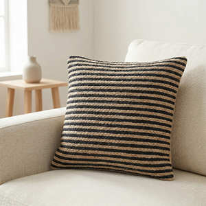 Housse de coussin décorative en jute à rayures neutres 45 × 45 cm, coussin d'appoint scandinave Japandi - Product Image 3