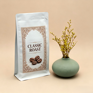 Sacs d'emballage pour café imprimés sur mesure, à 8 soudures latérales, de qualité alimentaire, étanches à l'humidité, avec valve, pour grains de café torréfiés - Product Image 1