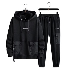 Wholesale Winter Hooded Solid Multi-Pocket Drawstring Custom Logo Printed Men's Casual <b>Tracksuit</b> - Product Image 1
