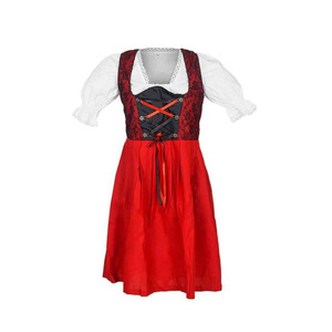 Robe Dirndl Rouge Style Vintage pour Femme, Tenue Bavière Brodé 3 Pièces avec Blouse et Tablier pour l'Oktoberfest - Product Image 1