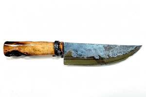 <b>Hand</b> Forged High Carbon Steel Fixed Blade Utility Knife DIY OEM Custom Burl Wood Handle Gloss Finish EDC <b>Tool</b> - Product Image 6