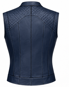 เสื้อกั๊กหนังสีน้ำเงินกรมท่าสำหรับผู้หญิง คอวี ปิดด้วยซิป - Product Image 6